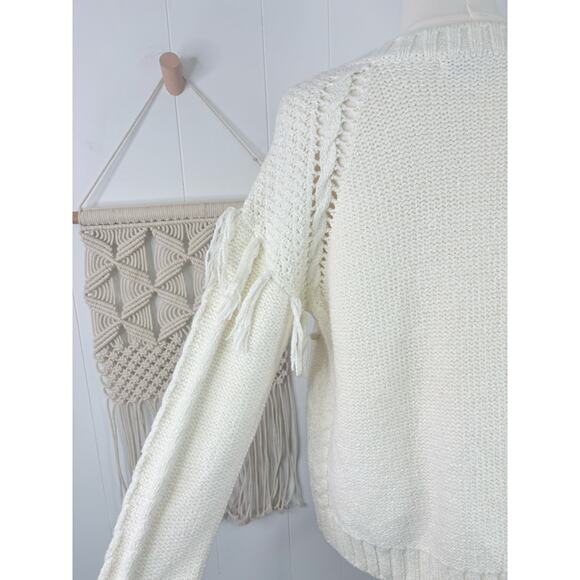 Cupcakes & Cashmere Angie Sweater Size Large White Ivory Fringe Pom Detail - Picture 11 of 12